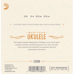 D'Addario EJ53B Ukulele Baritone Hawaiian Black Nylon
